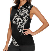 All Black Maori Tribal Tattoo Personalised Women Sleeveless Polo Shirt Stone Gray Polynesian Style LT9 - Polynesian Pride