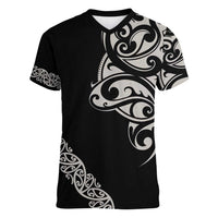 All Black Maori Tribal Tattoo Personalised Women V-Neck T-Shirt Stone Gray Polynesian Style LT9 Female Gray - Polynesian Pride