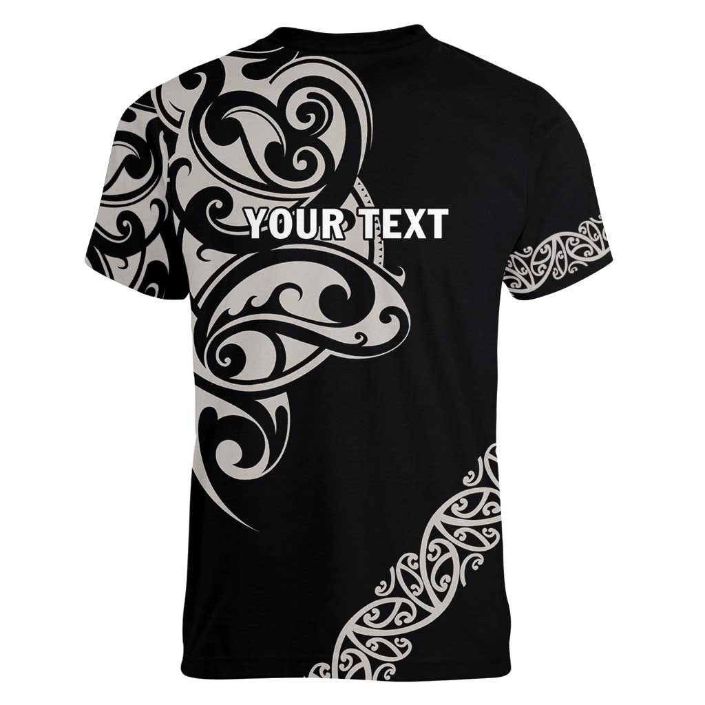 All Black Maori Tribal Tattoo Personalised Women V-Neck T-Shirt Stone Gray Polynesian Style LT9 - Polynesian Pride