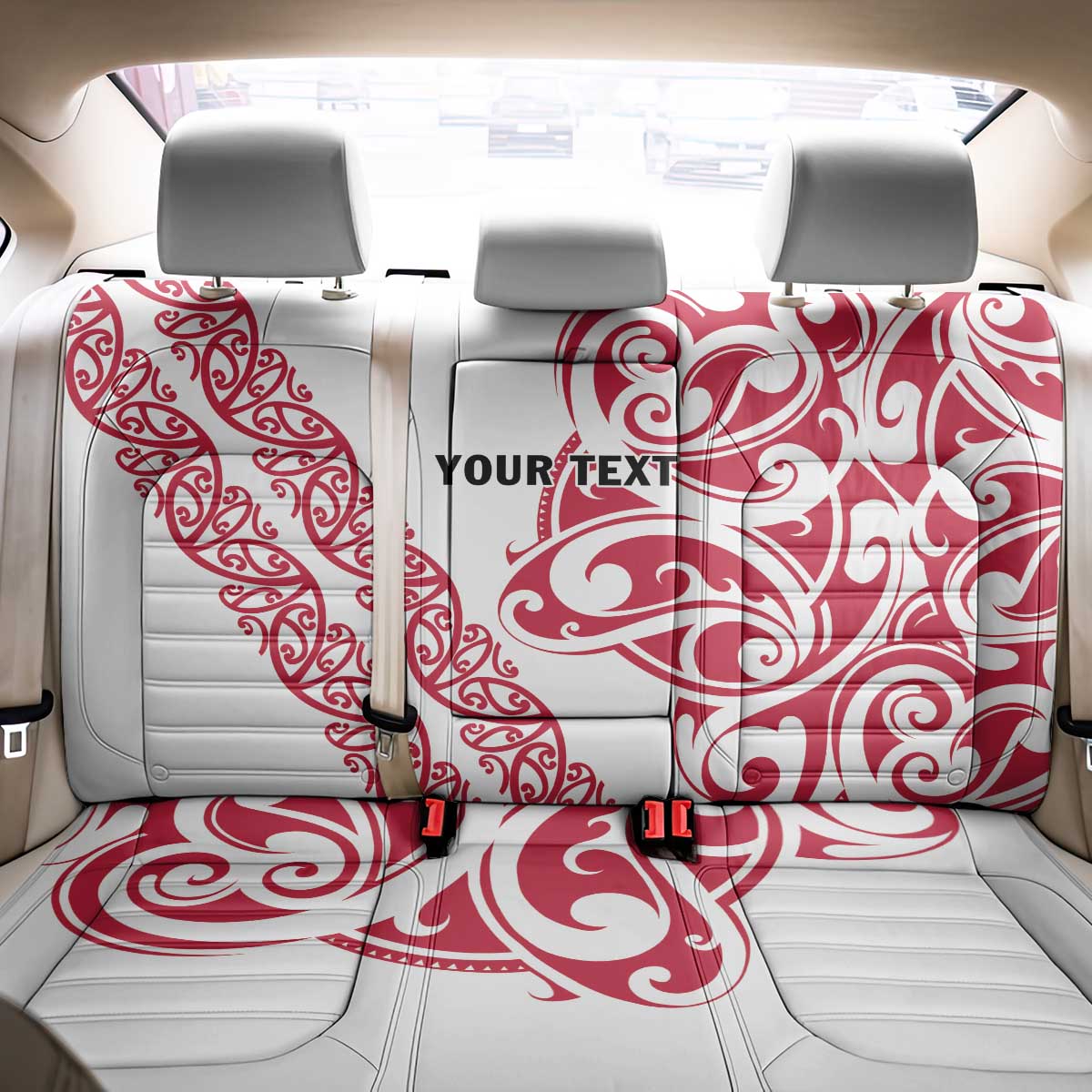 All White Maori Tribal Tattoo Personalised Back Car Seat Cover Classic Red Polynesian Style - Polynesian Pride