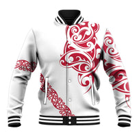All White Maori Tribal Tattoo Personalised Baseball Jacket Classic Red Polynesian Style LT9 Unisex Red - Polynesian Pride