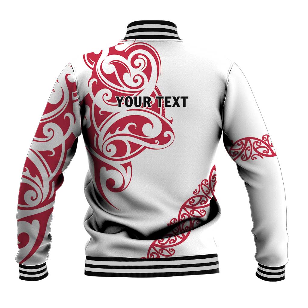 All White Maori Tribal Tattoo Personalised Baseball Jacket Classic Red Polynesian Style LT9 - Polynesian Pride