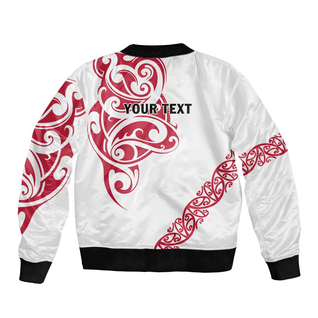 All White Maori Tribal Tattoo Personalised Bomber Jacket Classic Red Polynesian Style LT9 - Polynesian Pride