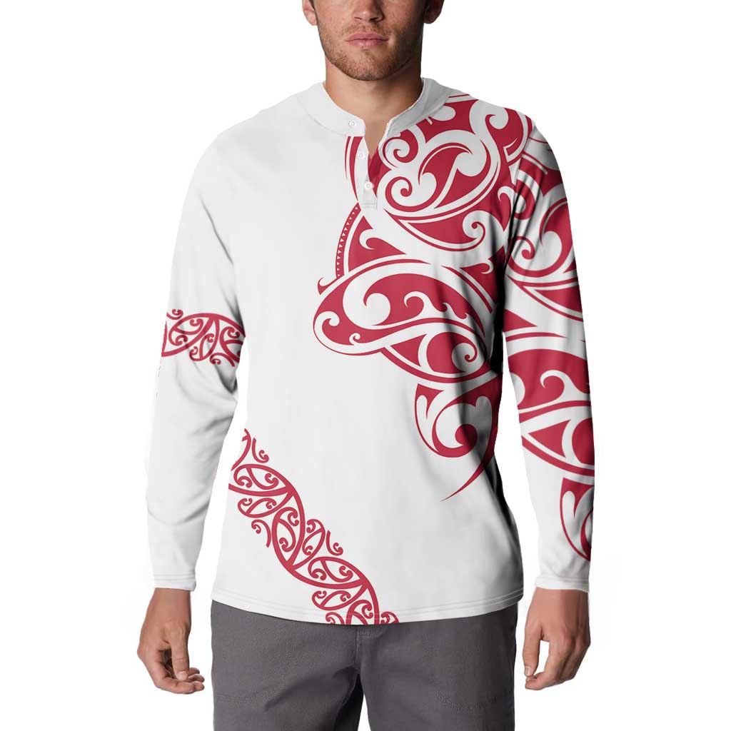 All White Maori Tribal Tattoo Personalised Button Sweatshirt Classic Red Polynesian Style - Polynesian Pride