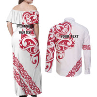 All White Maori Tribal Tattoo Personalised Couples Matching Off Shoulder Maxi Dress and Long Sleeve Button Shirt Classic Red Polynesian Style LT9 - Polynesian Pride