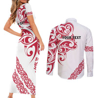 All White Maori Tribal Tattoo Personalised Couples Matching Short Sleeve Bodycon Dress and Long Sleeve Button Shirt Classic Red Polynesian Style LT9 - Polynesian Pride