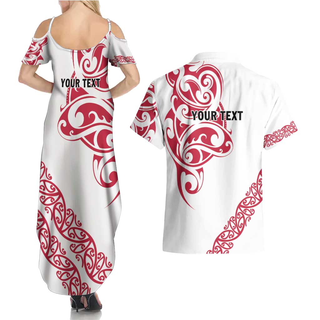All White Maori Tribal Tattoo Personalised Couples Matching Summer Maxi Dress and Hawaiian Shirt Classic Red Polynesian Style LT9 - Polynesian Pride