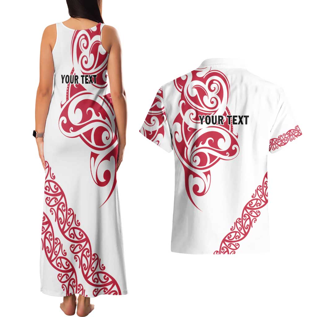 All White Maori Tribal Tattoo Personalised Couples Matching Tank Maxi Dress and Hawaiian Shirt Classic Red Polynesian Style LT9 - Polynesian Pride
