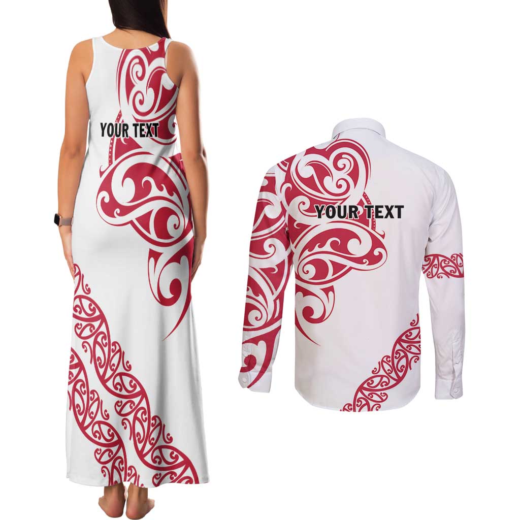 All White Maori Tribal Tattoo Personalised Couples Matching Tank Maxi Dress and Long Sleeve Button Shirt Classic Red Polynesian Style LT9 - Polynesian Pride