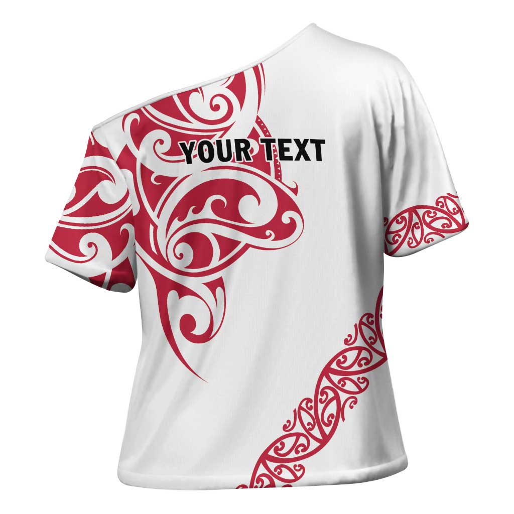 All White Maori Tribal Tattoo Personalised Cross Shoulder Shirt Classic Red Polynesian Style LT9 - Polynesian Pride