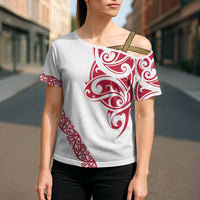 All White Maori Tribal Tattoo Personalised Cross Shoulder Shirt Classic Red Polynesian Style LT9 - Polynesian Pride