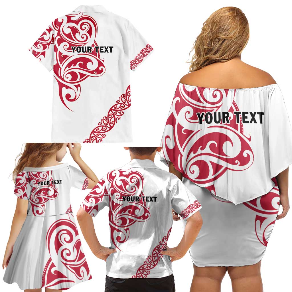 All White Maori Tribal Tattoo Personalised Family Matching Off Shoulder Short Dress and Hawaiian Shirt Classic Red Polynesian Style LT9 - Polynesian Pride