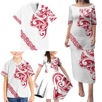 All White Maori Tribal Tattoo Personalised Family Matching Puletasi and Hawaiian Shirt Classic Red Polynesian Style LT9 - Polynesian Pride