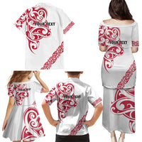 All White Maori Tribal Tattoo Personalised Family Matching Puletasi and Hawaiian Shirt Classic Red Polynesian Style LT9 - Polynesian Pride