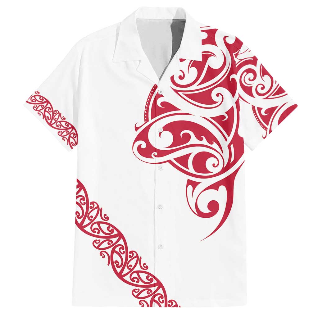 All White Maori Tribal Tattoo Personalised Family Matching Puletasi and Hawaiian Shirt Classic Red Polynesian Style LT9 Dad's Shirt - Short Sleeve Red - Polynesian Pride