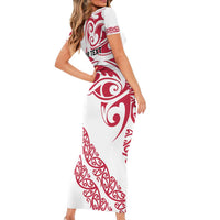 All White Maori Tribal Tattoo Personalised Family Matching Short Sleeve Bodycon Dress and Hawaiian Shirt Classic Red Polynesian Style LT9 - Polynesian Pride