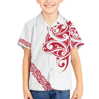 All White Maori Tribal Tattoo Personalised Family Matching Short Sleeve Bodycon Dress and Hawaiian Shirt Classic Red Polynesian Style LT9 Son's Shirt Red - Polynesian Pride