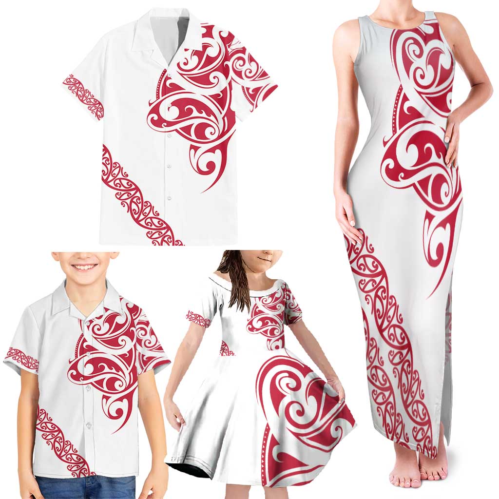 All White Maori Tribal Tattoo Personalised Family Matching Tank Maxi Dress and Hawaiian Shirt Classic Red Polynesian Style LT9 - Polynesian Pride