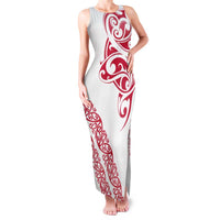All White Maori Tribal Tattoo Personalised Family Matching Tank Maxi Dress and Hawaiian Shirt Classic Red Polynesian Style LT9 Mom's Dress Red - Polynesian Pride