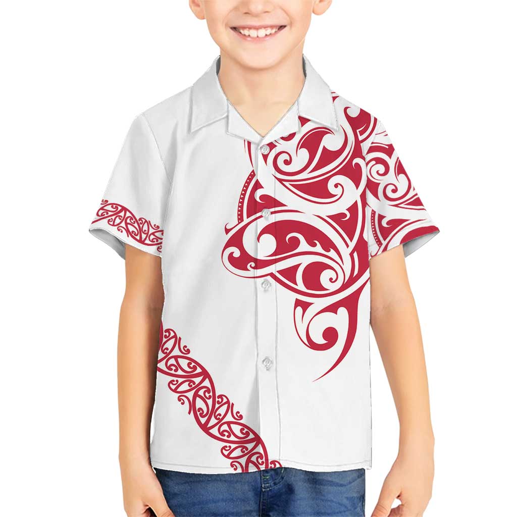 All White Maori Tribal Tattoo Personalised Family Matching Tank Maxi Dress and Hawaiian Shirt Classic Red Polynesian Style LT9 Son's Shirt Red - Polynesian Pride