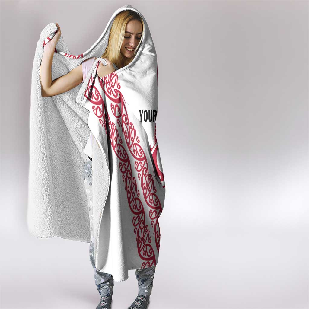 All White Maori Tribal Tattoo Personalised Hooded Blanket Classic Red Polynesian Style - Polynesian Pride