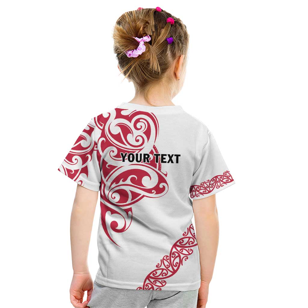 All White Maori Tribal Tattoo Personalised Kid T Shirt Classic Red Polynesian Style - Polynesian Pride