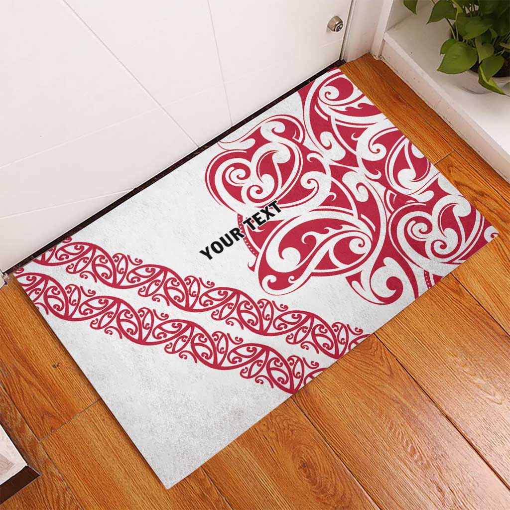All White Maori Tribal Tattoo Personalised Rubber Doormat Classic Red Polynesian Style - Polynesian Pride