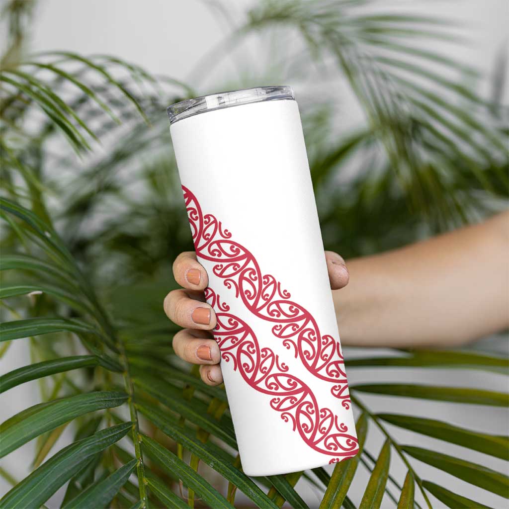 All White Maori Tribal Tattoo Personalised Skinny Tumbler Classic Red Polynesian Style LT9 - Polynesian Pride