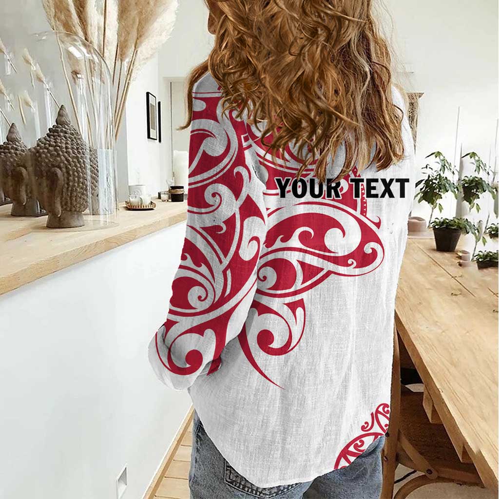 All White Maori Tribal Tattoo Personalised Women Casual Shirt Classic Red Polynesian Style LT9 - Polynesian Pride
