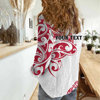 All White Maori Tribal Tattoo Personalised Women Casual Shirt Classic Red Polynesian Style LT9 - Polynesian Pride