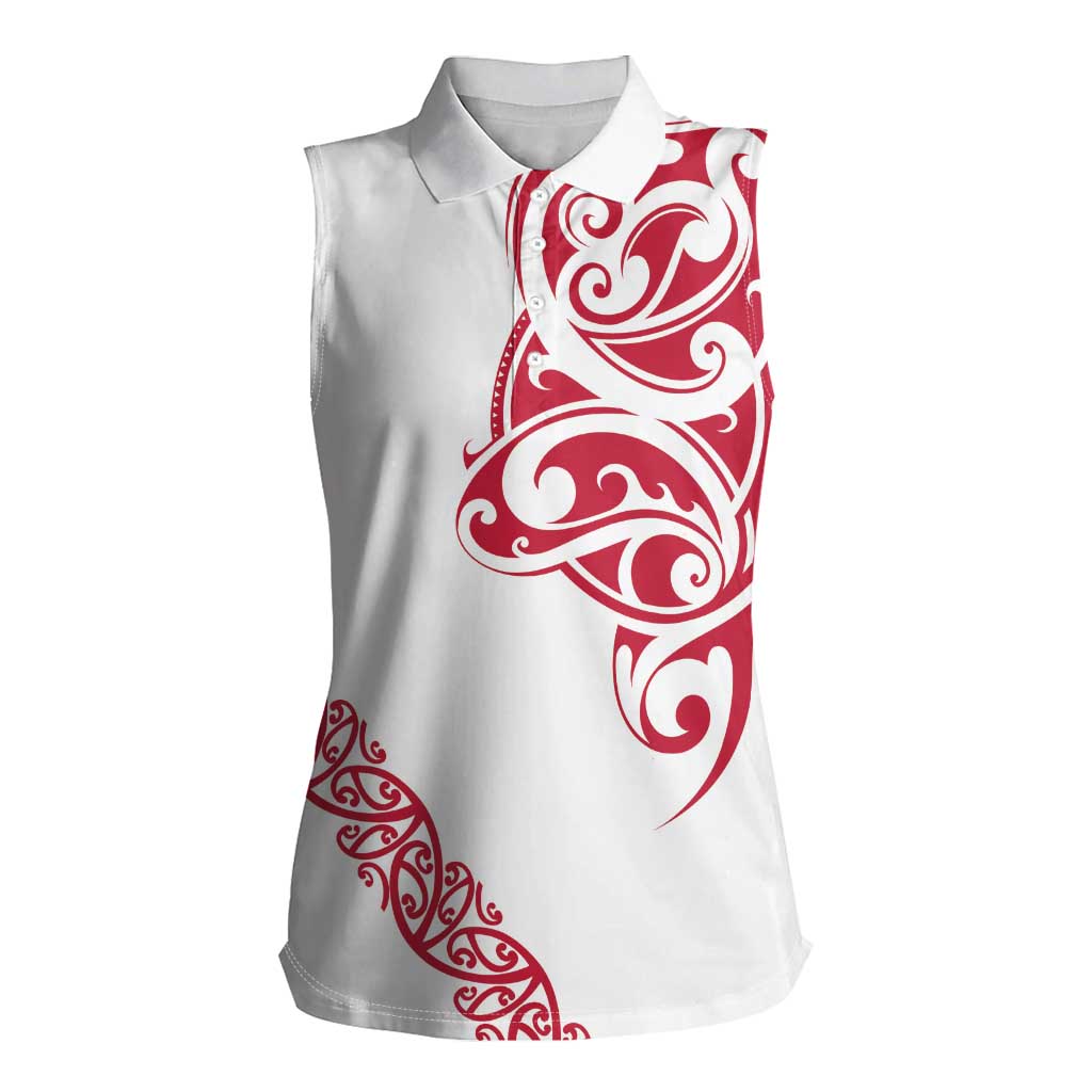 All White Maori Tribal Tattoo Personalised Women Sleeveless Polo Shirt Classic Red Polynesian Style LT9 Female Red - Polynesian Pride