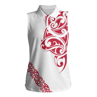 All White Maori Tribal Tattoo Personalised Women Sleeveless Polo Shirt Classic Red Polynesian Style LT9 Female Red - Polynesian Pride