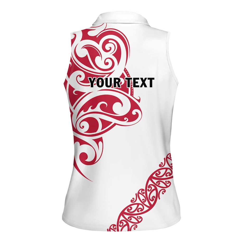 All White Maori Tribal Tattoo Personalised Women Sleeveless Polo Shirt Classic Red Polynesian Style LT9 - Polynesian Pride