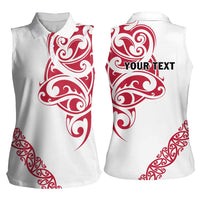 All White Maori Tribal Tattoo Personalised Women Sleeveless Polo Shirt Classic Red Polynesian Style LT9 - Polynesian Pride
