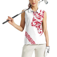 All White Maori Tribal Tattoo Personalised Women Sleeveless Polo Shirt Classic Red Polynesian Style LT9 - Polynesian Pride