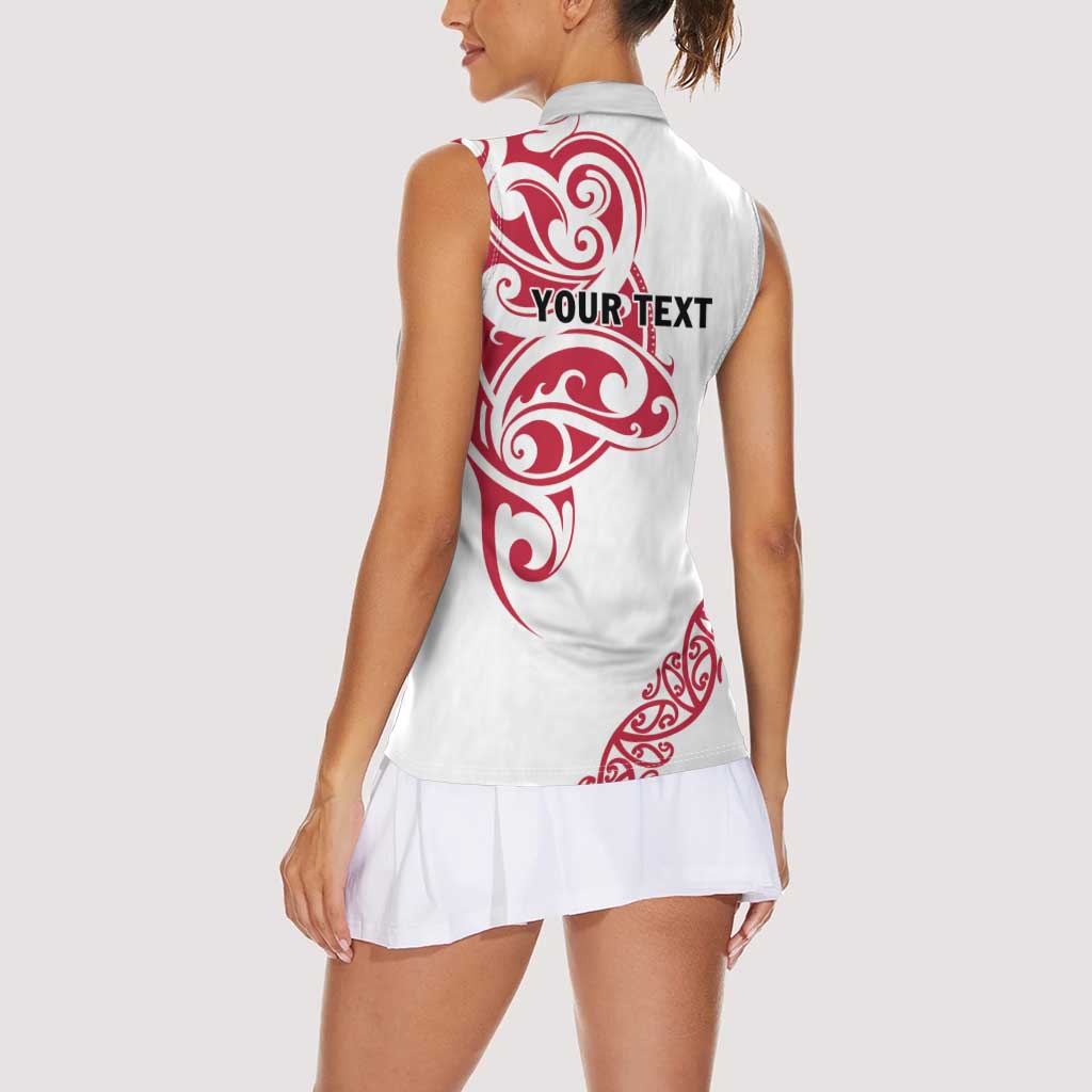 All White Maori Tribal Tattoo Personalised Women Sleeveless Polo Shirt Classic Red Polynesian Style LT9 - Polynesian Pride