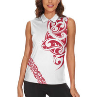 All White Maori Tribal Tattoo Personalised Women Sleeveless Polo Shirt Classic Red Polynesian Style LT9 - Polynesian Pride