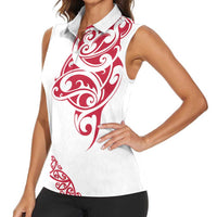 All White Maori Tribal Tattoo Personalised Women Sleeveless Polo Shirt Classic Red Polynesian Style LT9 - Polynesian Pride