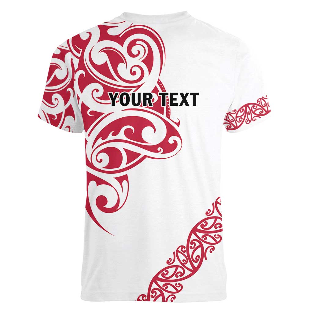 All White Maori Tribal Tattoo Personalised Women V-Neck T-Shirt Classic Red Polynesian Style LT9 - Polynesian Pride