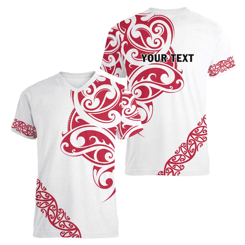 All White Maori Tribal Tattoo Personalised Women V-Neck T-Shirt Classic Red Polynesian Style LT9 - Polynesian Pride
