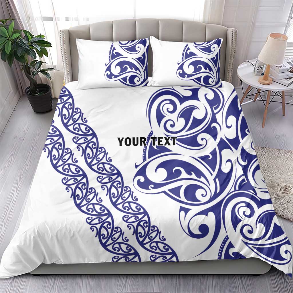 All White Maori Tribal Tattoo Personalised Bedding Set Dark Blue Polynesian Style - Polynesian Pride