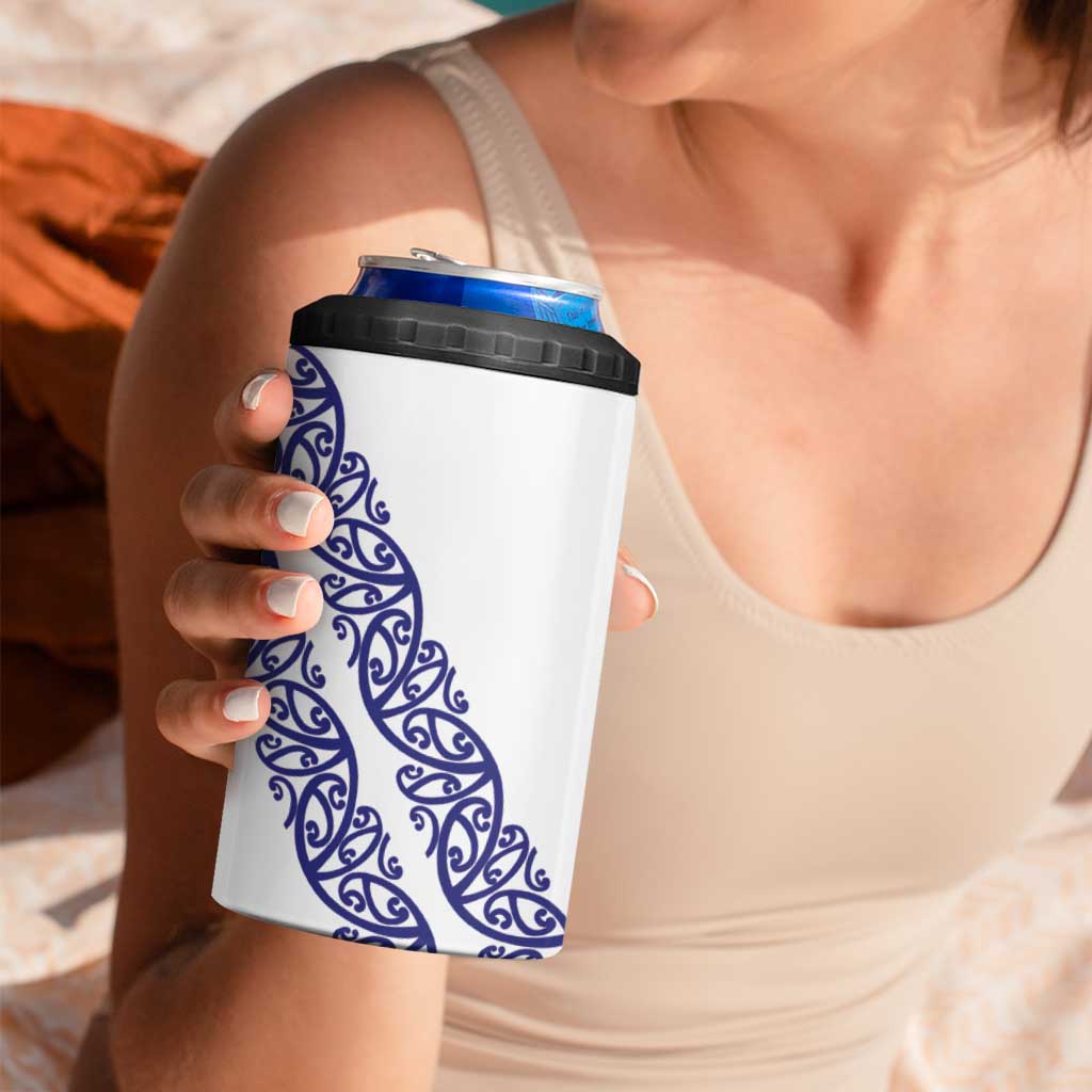 All White Maori Tribal Tattoo Personalised 4 in 1 Can Cooler Tumbler Dark Blue Polynesian Style LT9 - Polynesian Pride