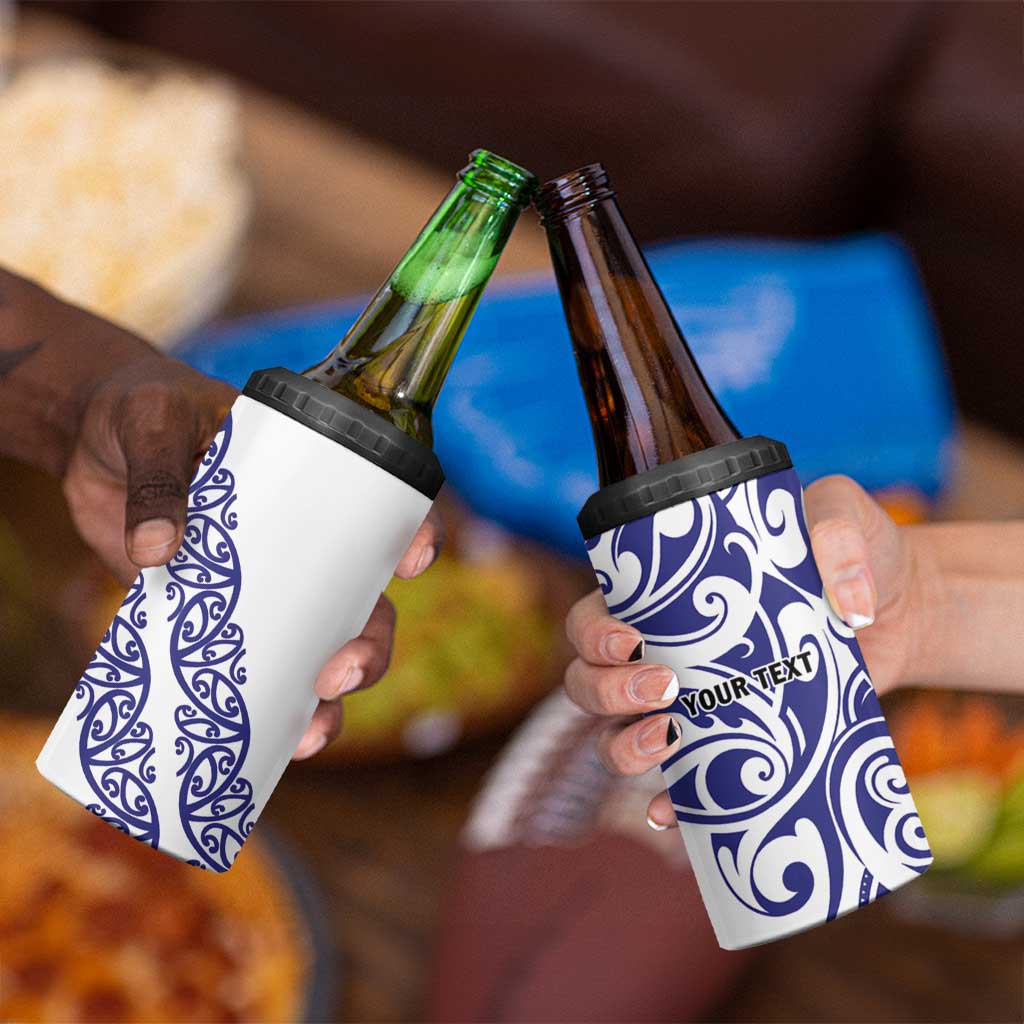 All White Maori Tribal Tattoo Personalised 4 in 1 Can Cooler Tumbler Dark Blue Polynesian Style LT9 - Polynesian Pride