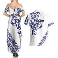 All White Maori Tribal Tattoo Personalised Couples Matching Summer Maxi Dress and Hawaiian Shirt Dark Blue Polynesian Style LT9 - Polynesian Pride