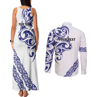 All White Maori Tribal Tattoo Personalised Couples Matching Tank Maxi Dress and Long Sleeve Button Shirt Dark Blue Polynesian Style LT9 - Polynesian Pride