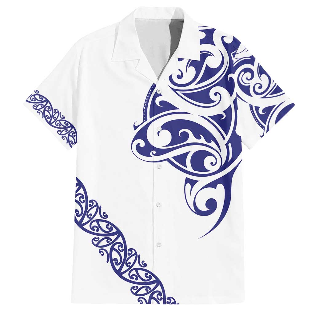 All White Maori Tribal Tattoo Personalised Family Matching Long Sleeve Bodycon Dress and Hawaiian Shirt Dark Blue Polynesian Style LT9 Dad's Shirt - Short Sleeve Blue - Polynesian Pride