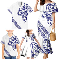 All White Maori Tribal Tattoo Personalised Family Matching Mermaid Dress and Hawaiian Shirt Dark Blue Polynesian Style LT9 - Polynesian Pride
