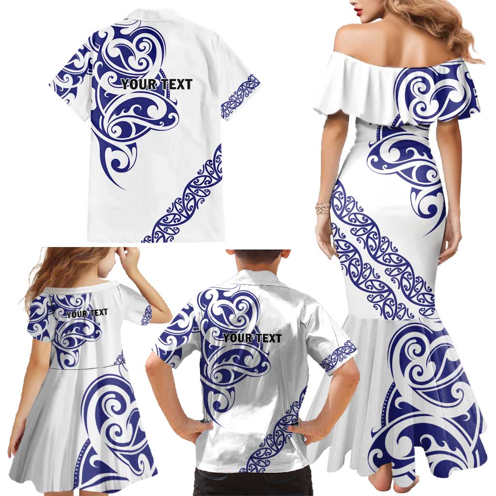 All White Maori Tribal Tattoo Personalised Family Matching Mermaid Dress and Hawaiian Shirt Dark Blue Polynesian Style LT9 - Polynesian Pride