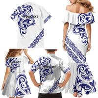 All White Maori Tribal Tattoo Personalised Family Matching Mermaid Dress and Hawaiian Shirt Dark Blue Polynesian Style LT9 - Polynesian Pride