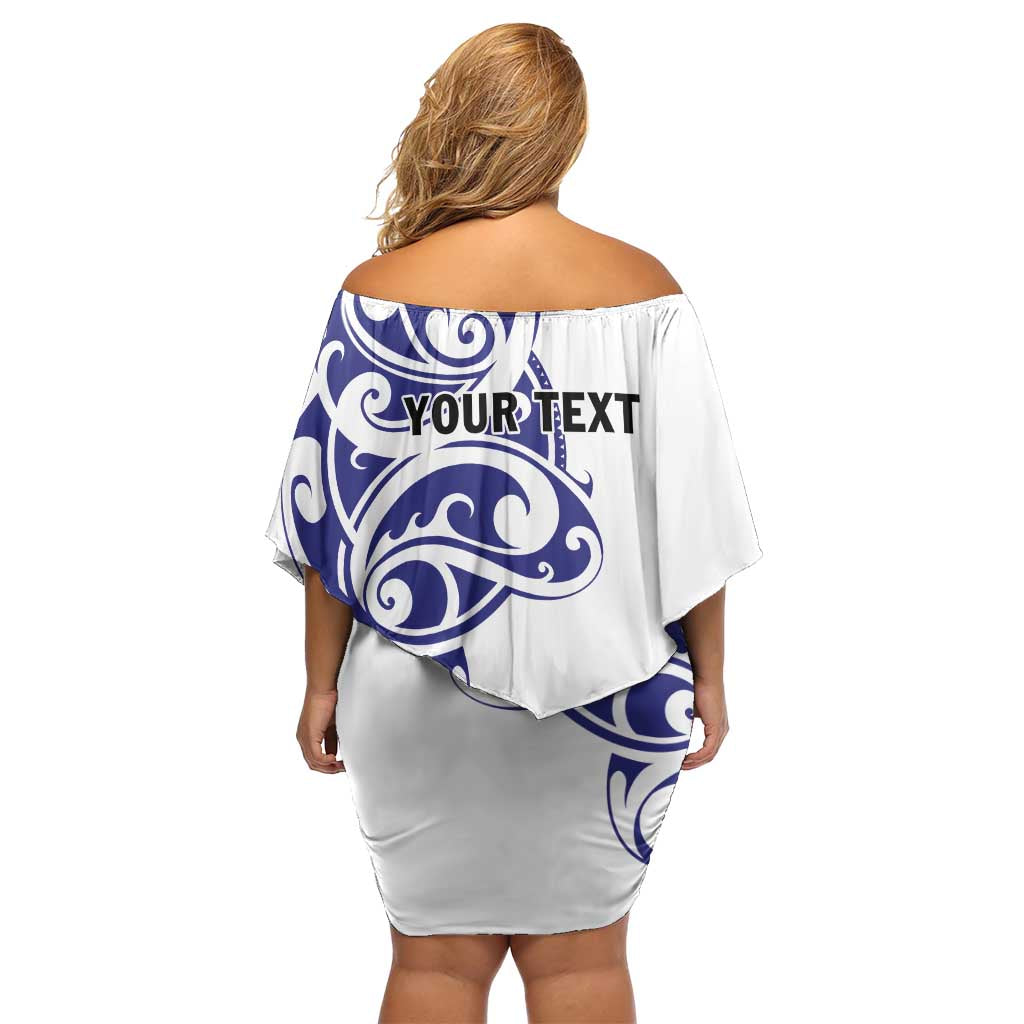 All White Maori Tribal Tattoo Personalised Family Matching Off Shoulder Short Dress and Hawaiian Shirt Dark Blue Polynesian Style LT9 - Polynesian Pride